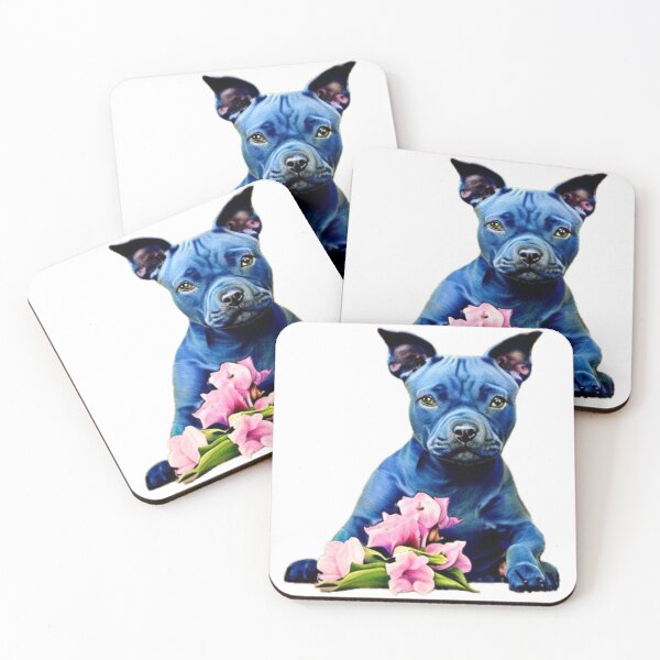 Item preview, Cute Blue Staffordshire Bull Terrier Puppy with pink flowers designed and sold by Bloomin'  Arty Families.