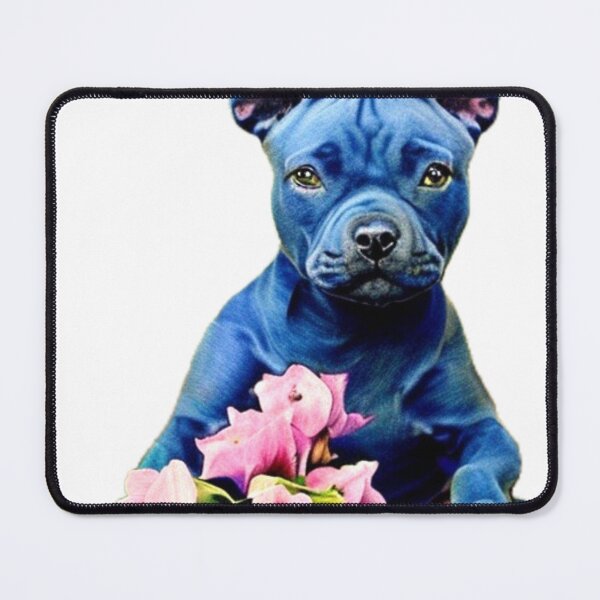 Item preview, Cute Blue Staffordshire Bull Terrier Puppy with pink flowers designed and sold by Bloomin' Arty Families.