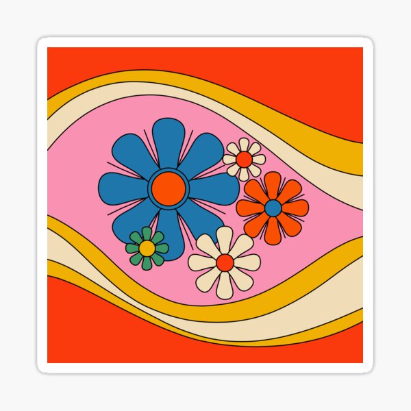 Item preview, Floral Daydream Retro Flower Colorful Lined 60s 70s Pattern Orange Pink Blue Mustard designed and sold by kierkegaard.