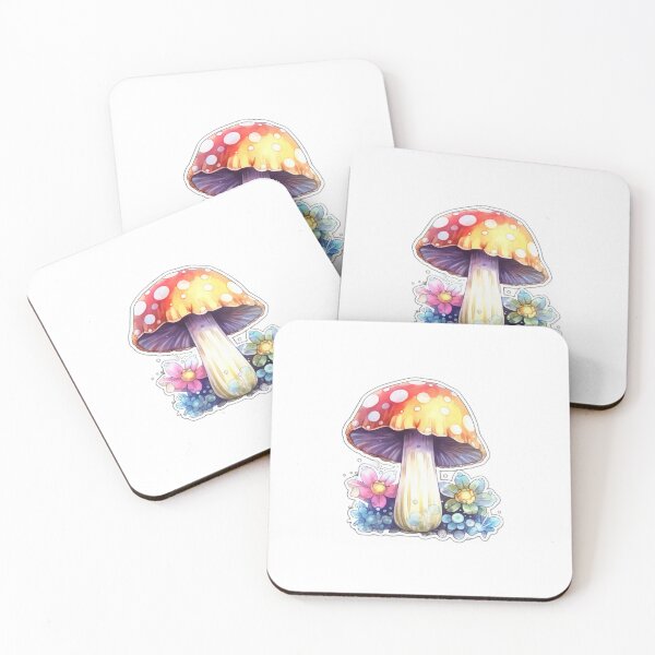 Item preview, Colourful Anime Mushroom and Flowers | White Watercolour | Nature, Woods, Forest, Meadow, Botanical designed and sold by FantasySoul.