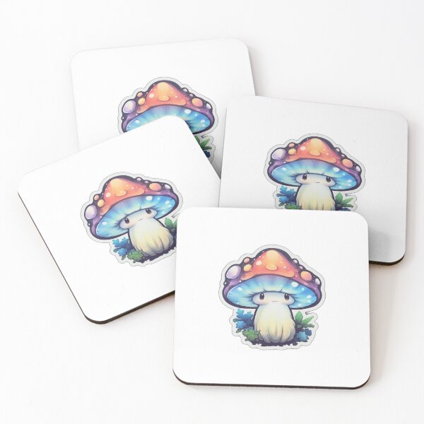 Item preview, Cartoon Blue Mushroom | White Watercolour | Happy, Cute, Nature, Kawaii, Woods, Forest designed and sold by FantasySoul.