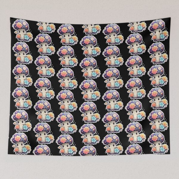 Item preview, Cute Kawaii Flower Mushroom | Black Watercolour | Happy, Flower, Floral, Nature, Kawaii, Lovely, Girly designed and sold by FantasySoul.