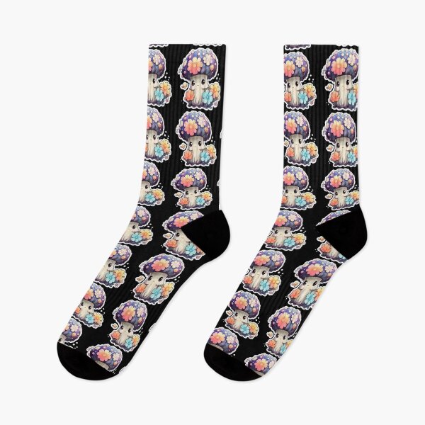 Item preview, Cute Kawaii Flower Mushroom | Black Watercolour | Happy, Flower, Floral, Nature, Kawaii, Lovely, Girly designed and sold by FantasySoul.