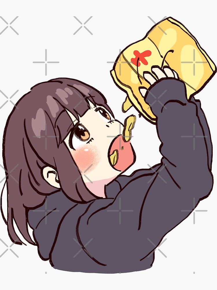 I draw cute anime girl eating chips / Menhera Shoujo Kurumi-chan