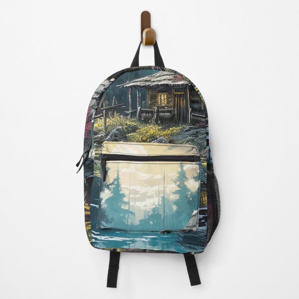 Item preview, The cabin by the creek -river-house-nature-trees-landscape-water-reflection-mountains designed and sold by Hermossa-Art.