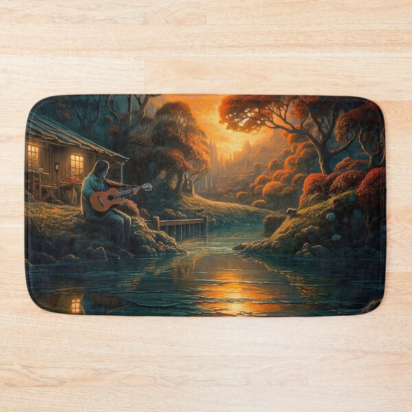 Item preview, Playing guitar at sunset -landscape-guitar-ai-music-bison-cute-sunflowers designed and sold by Hermossa-Art.