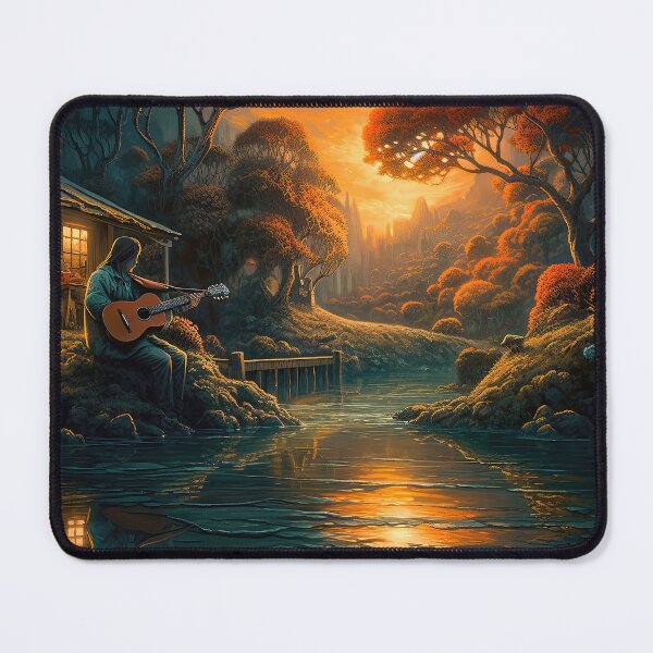 Item preview, Playing guitar at sunset -landscape-guitar-ai-music-bison-cute-sunflowers designed and sold by Hermossa-Art.