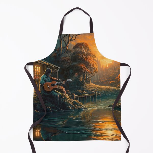 Item preview, Playing guitar at sunset -landscape-guitar-ai-music-bison-cute-sunflowers designed and sold by Hermossa-Art.