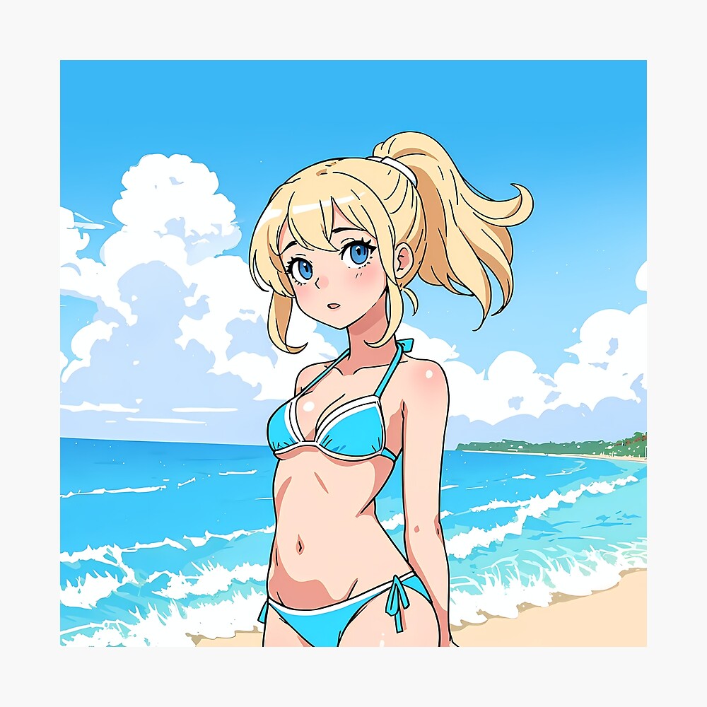 Anime girl in blue bikini