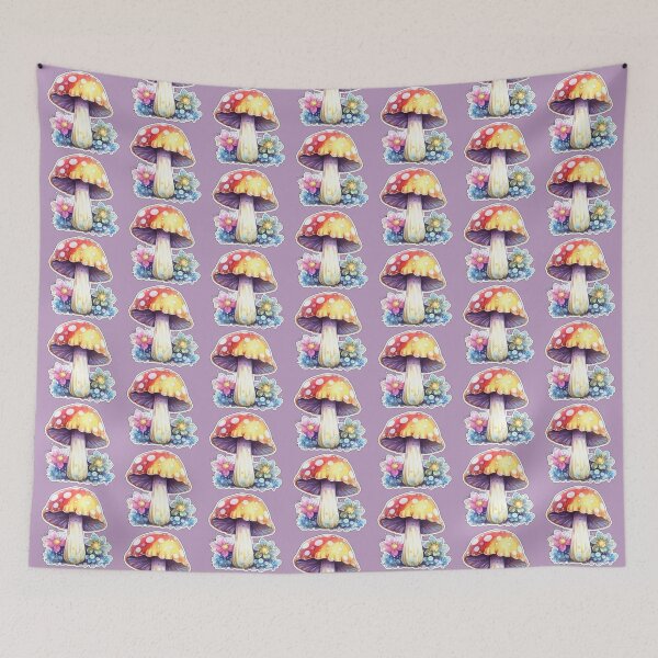 Item preview, Colourful Anime Mushroom and Flowers | Light Purple Watercolour | Nature, Woods, Forest, Meadow, Botanical designed and sold by FantasySoul.