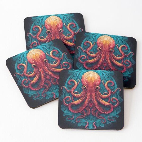 Item preview, Octopus in the style of dark aquamarine, Japanese lithographic printing. designed and sold by Kiyomi  Mizushima.
