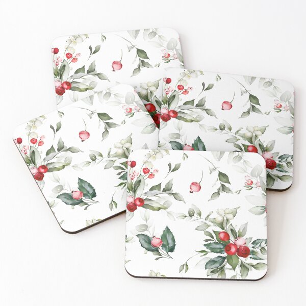 Item preview, Christmas leaves twigs and berries on a white background designed and sold by coshe.