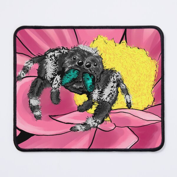 Item preview, Cute Black Jumping Spider - Phidippus audax - Spider on Pink Flower designed and sold by BunnyBizarre.