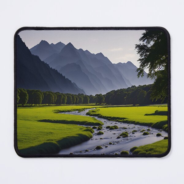Item preview, A Still River Surrounded by a Tranquil Meadow, Rendered in a Minimalist Style, Ai Generated Art designed and sold by AiGens.