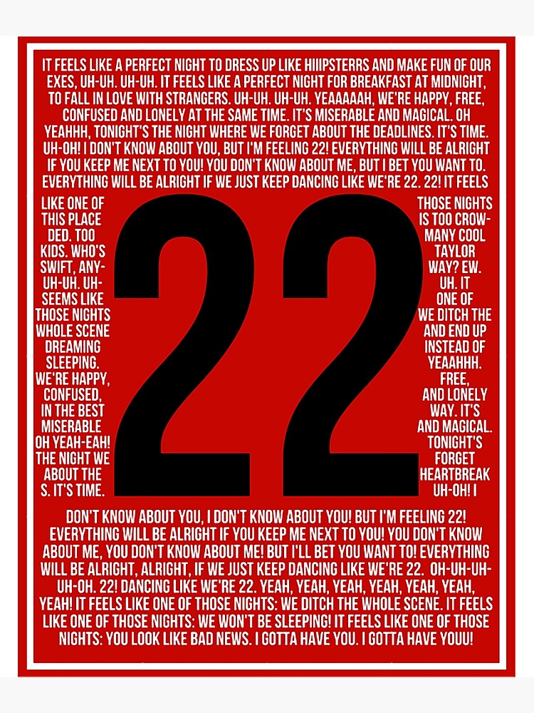 Taylor Swift 22 Vinyl Record Song Lyric Quote Music Poster Print - Red  Heart Print