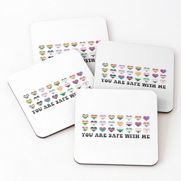 Item preview, You Are Safe With Me Ally Pride LGBT Flags Hearts designed and sold by Dolphin Graphic.