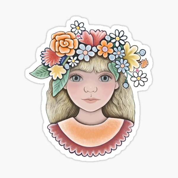 girl with flowers in her hair Sticker