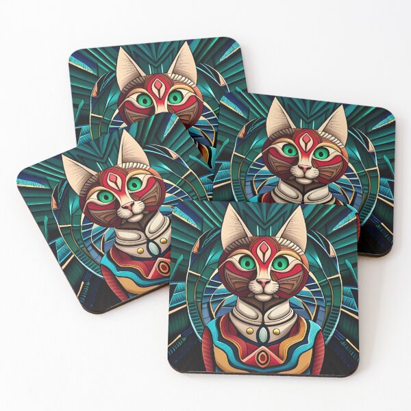 Item preview, Painted colorful funny cat mosaic designed and sold by HappyTrippy.