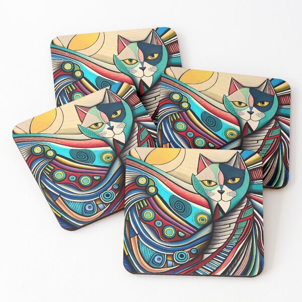 Item preview, Painted colorful funny cat mosaic designed and sold by HappyTrippy.