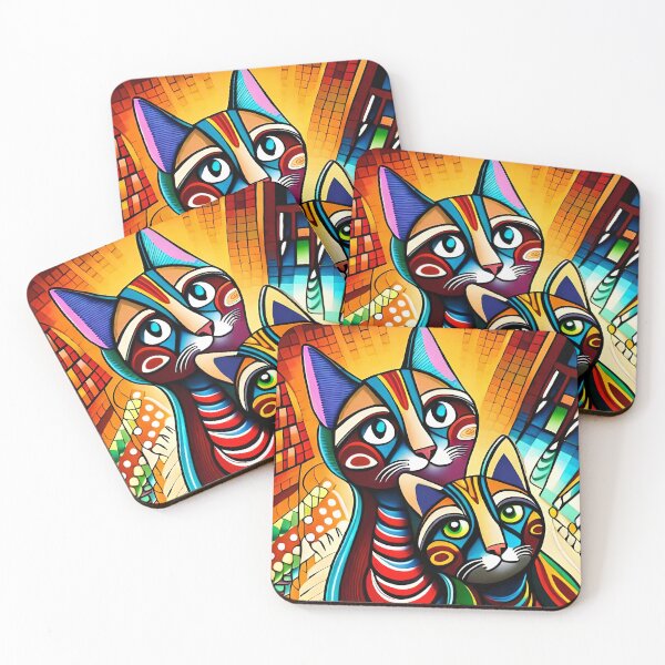 Item preview, Painted colorful funny cats mosaic designed and sold by HappyTrippy.