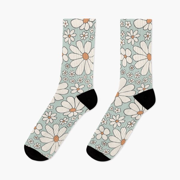 Item preview, Retro daisies flower power - Teal orange cream designed and sold by Chelsea Jay.
