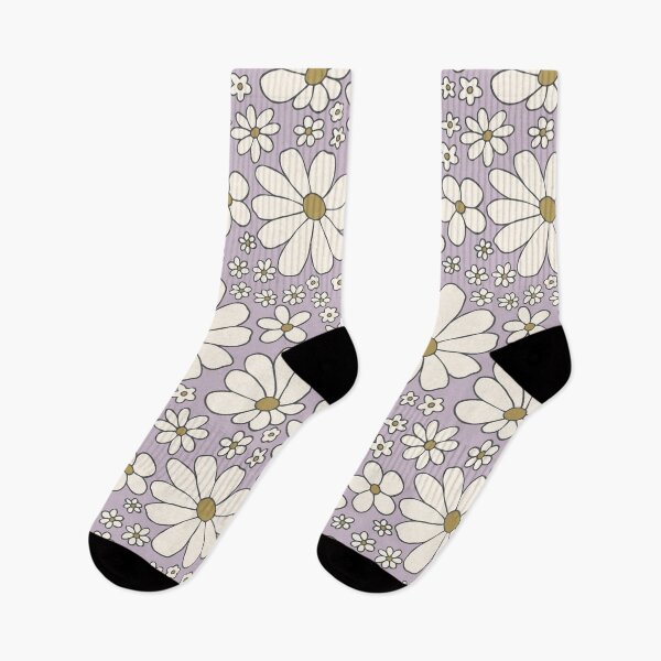 Item preview, Retro daisies flower power - violet lavender purple and olive green and cream designed and sold by Chelsea Jay.