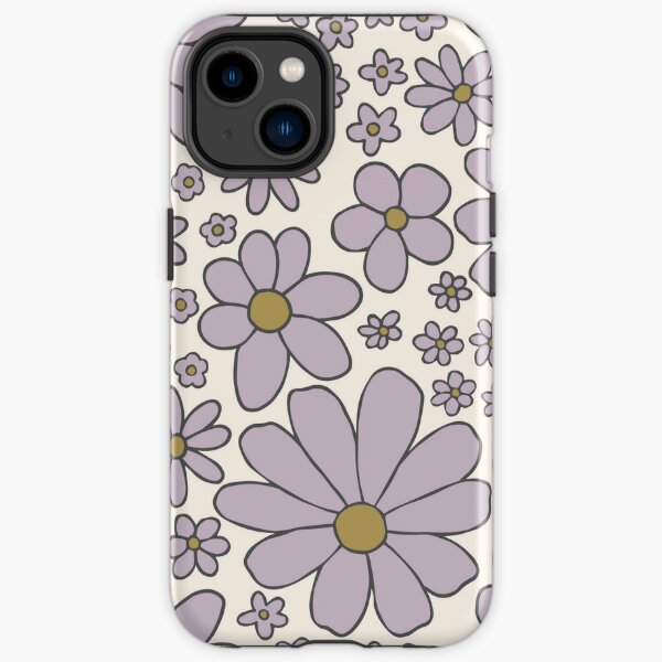 Retro daisies flower power - Cream violet lavender purple and olive green iPhone Tough Case
