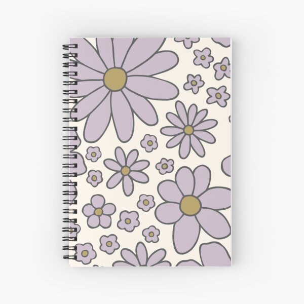 Retro daisies flower power - Cream violet lavender purple and olive green Spiral Notebook