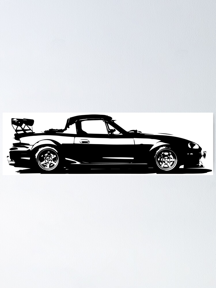  Póster «Mazda Miata / MX5 - NB Blanco y negro simple» de mudfleap |  Redbubble