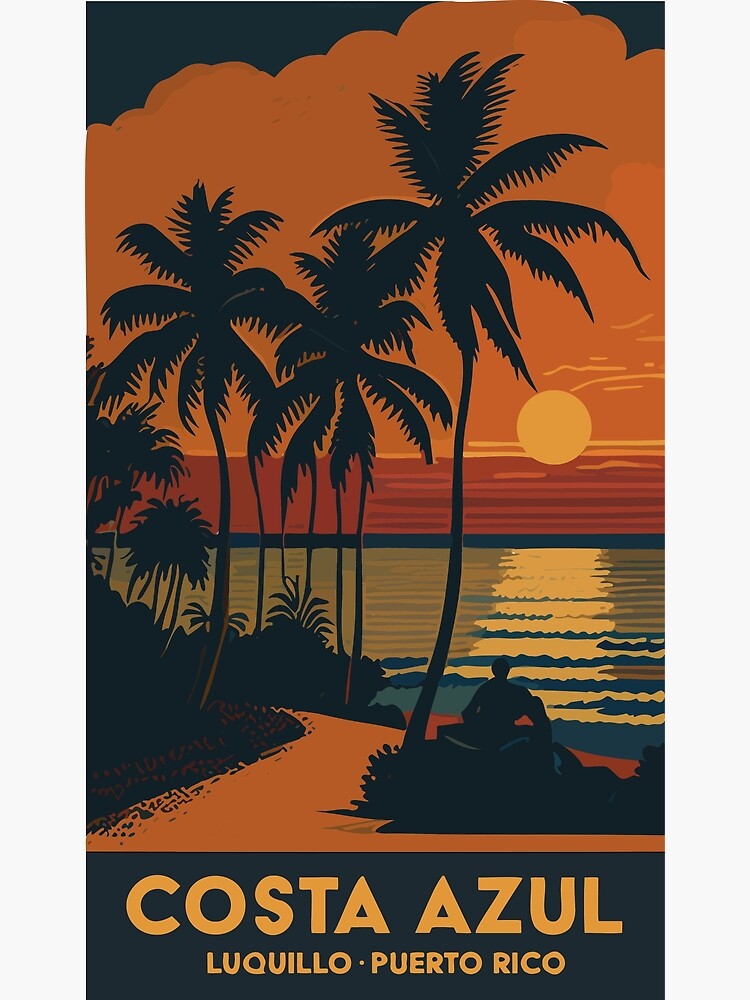 Costa Azul Beach vintage retro-style Poster by Boricua-be-like