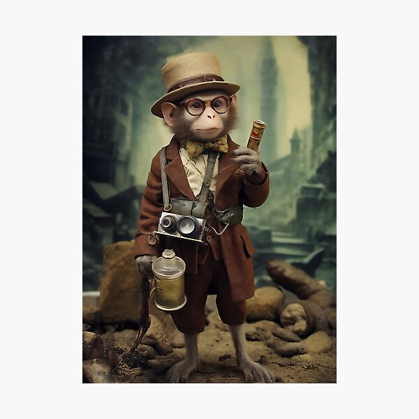 A monkey dressed as an archaeologist Photographic Print