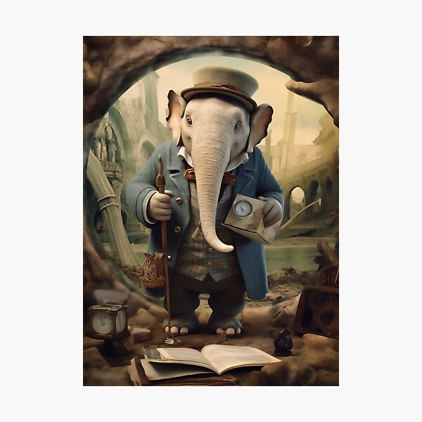 An elephant dressed as an archaeologist Photographic Print