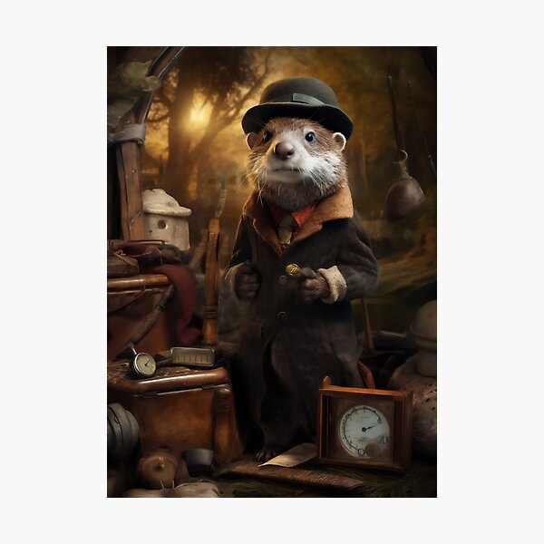 An otter dressed as an archaeologist Photographic Print