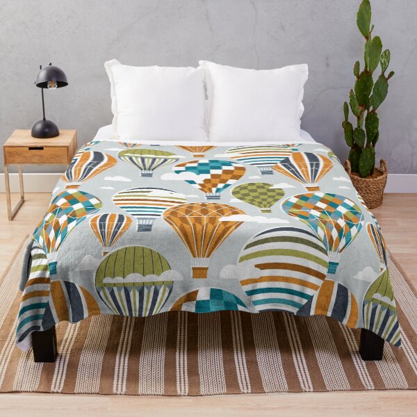 Item preview, Let your dreams fly // bunny grey background hale navy bali blue split pea green peacock blue and west side orange vintage hot air balloons in the clouds designed and sold by SelmaCardoso.
