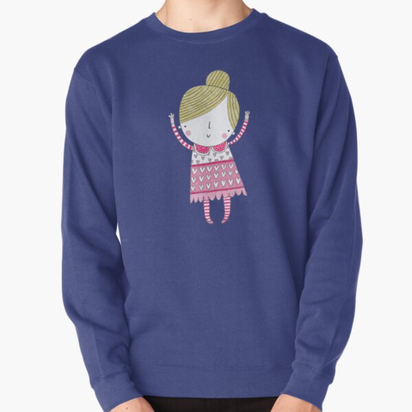 Little girl in a spots and hearts, pink and white dress and stripey tights Pullover Sweatshirt