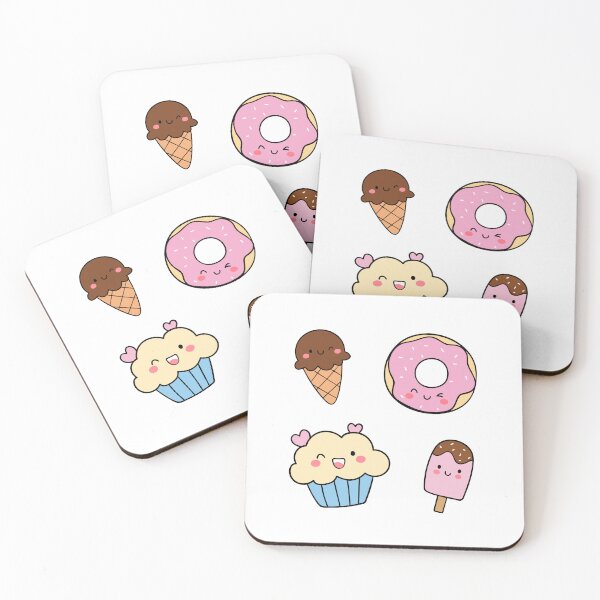 Item preview, Cute Kawaii Faces, Donut, Cupcake and Ice Cream (Set of 4) designed and sold by OFMdesigns.