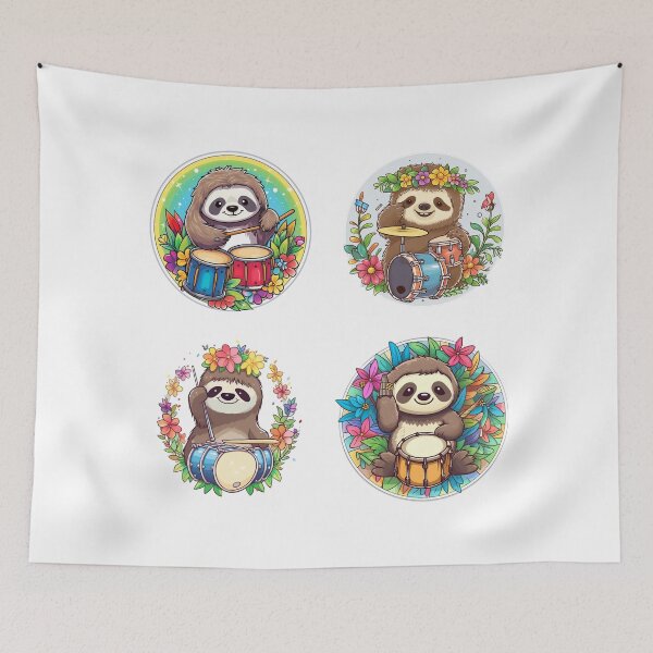 Item preview, Cool Sloths Playing the Drums designed and sold by AdiRemba.