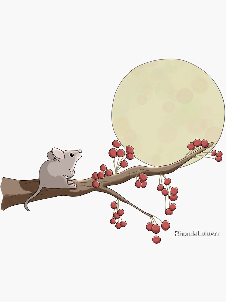 Thumbnail 3 of 3, Sticker, Mouse Looking at the Moon - Big Thoughts designed and sold by RhondaLuluArt.