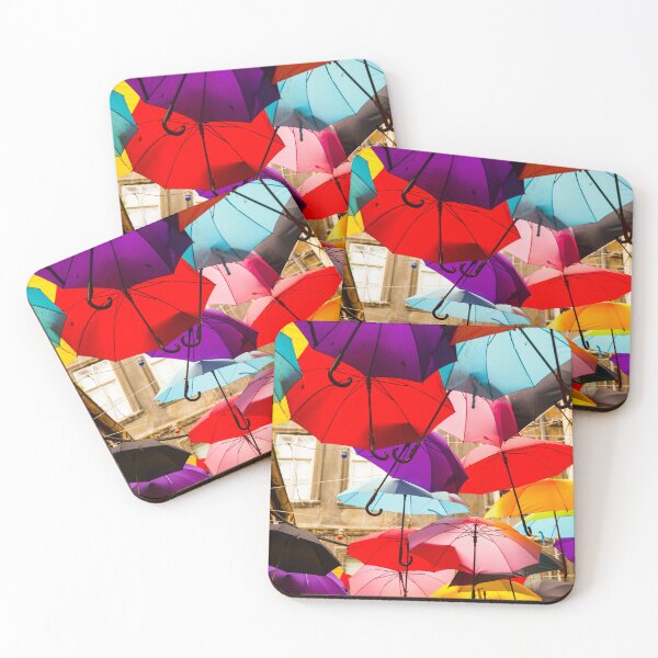 Item preview, Colorful street brocade of rain umbrellas in multi-colors color portrait photograph designed and sold by Jéanpaul  Ferro.