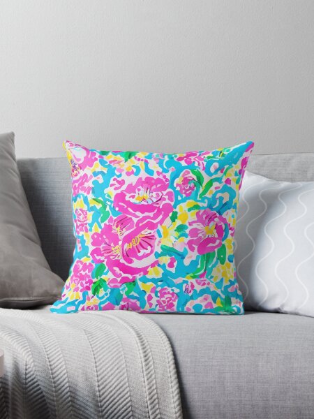 Aperçu de l'œuvre Modèle sans couture floral preppy en rose chaud, jaune, vert et turquoise créée et vendue par SophieClimaArt.
