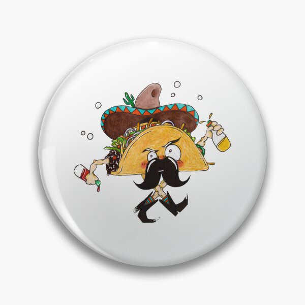 Item preview, Drunk Taco character dancing with hot sauce bottles designed and sold by JuniperWild.