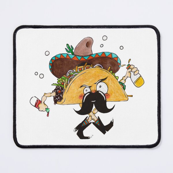 Item preview, Drunk Taco character dancing with hot sauce bottles designed and sold by JuniperWild.