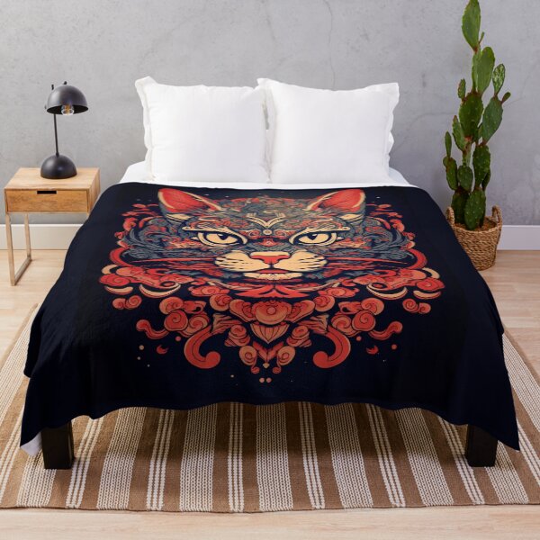 Item preview, Copy of Tattoo of a cat with red, pink and blue ukiyo-e patterns, monochrome canvases, Han Dynasty, Tongan art. designed and sold by Kiyomi  Mizushima.
