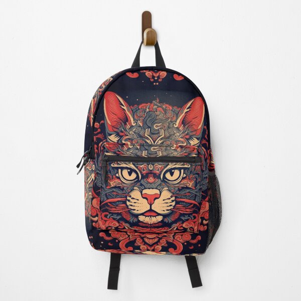 Item preview, Copy of Tattoo of a cat with red, pink and blue ukiyo-e patterns, monochrome canvases, Han Dynasty, Tongan art. designed and sold by Kiyomi Mizushima.