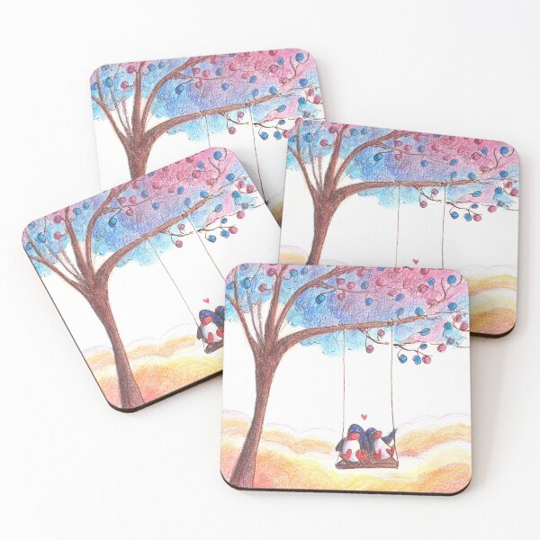 Item preview, Penguin couple on tree swing in orange clouds designed and sold by PenguinGirl-Art.