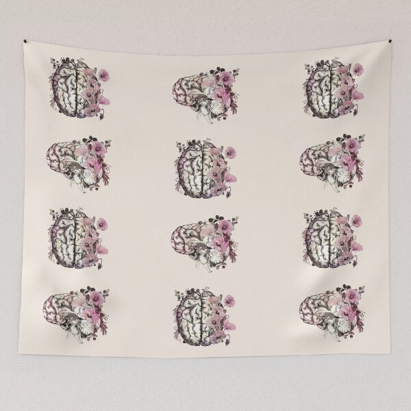 Item preview, Brain with purple flowers, grunge effect, plant lovers, front and side brain, watercolor designed and sold by Collagedream.