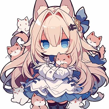 Cute Chibi Anime Cat Girl With Cats | Sticker