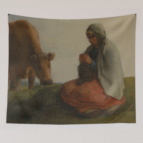 Item preview, A Shepherdess Knitting | Jean-Francois Millet | 1860 designed and sold by CJET.