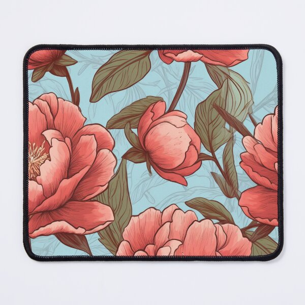 Item preview, Red peonies on a light blue background pattern designed and sold by ttecja.