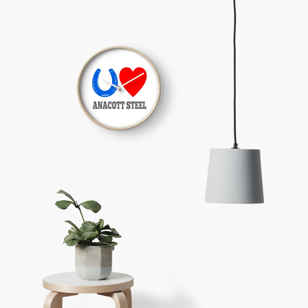 "Blue Horseshoe Loves Anacott Steel Wall Street Movie Quote" Clock by